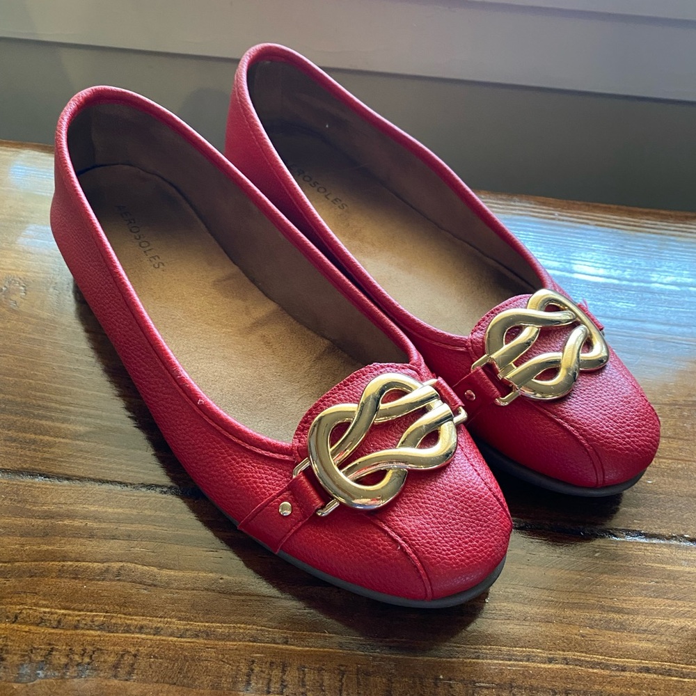 Aerosoles Red Leather Suede Flats 10.5
